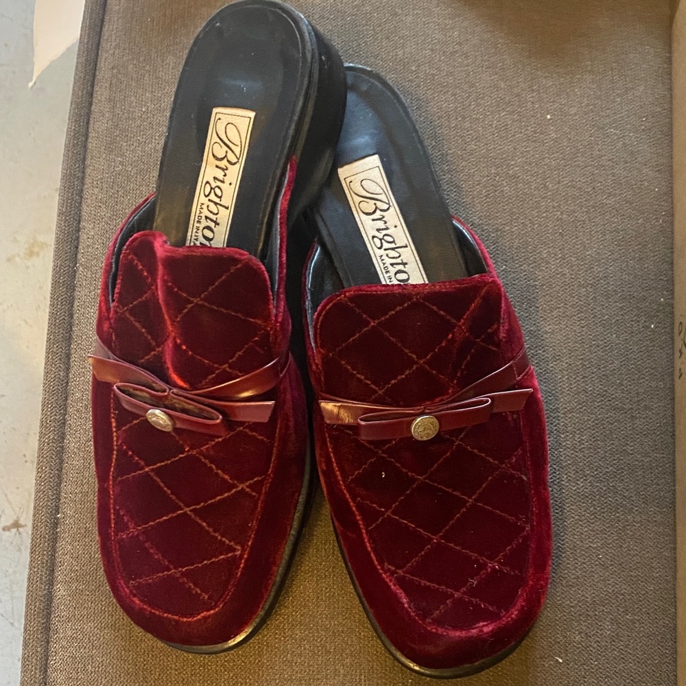Brighton women Burgundy Velvet Slip-On Loafers